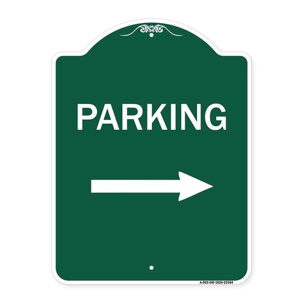 Signmission Designer Series Parking Right Arrow, Green & White Aluminum Sign, 18" x 24", GW-1824-23364 A-DES-GW-1824-23364